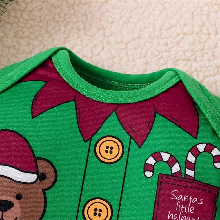 3PCS Christmas Bear Stripe Print Long Sleeve Baby Set