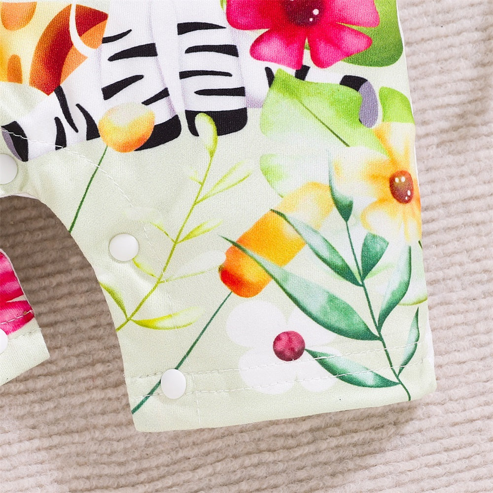 Summer Casual Animal Printed Short Sleeve Baby Jumpsuit