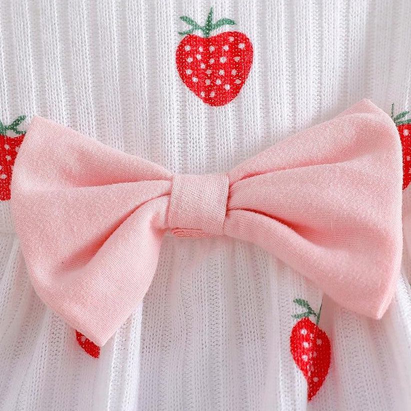 2PCS Pretty Strawberry Print Bow Short Sleeve Baby Set