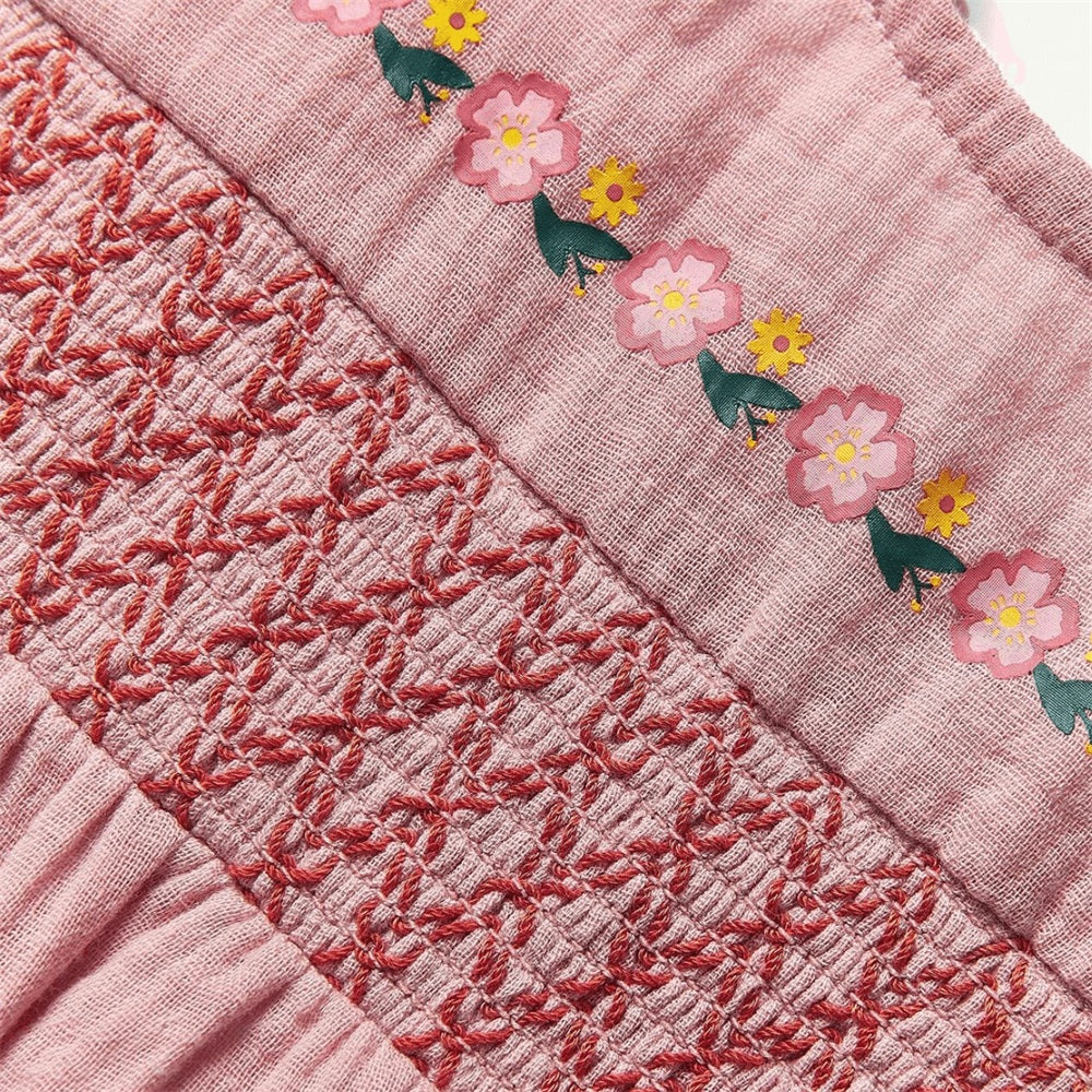 2PCS Cute Floral Embroidery Flutter Sleeve Baby Jumpsuit