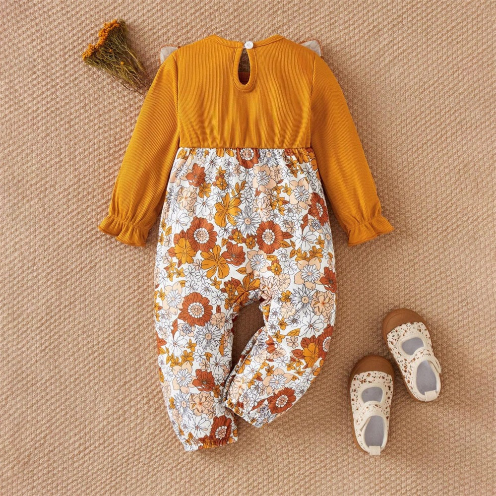 Vintage French Floral Print Long Sleeve Baby Jumpsuit