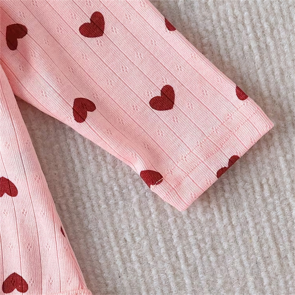3PCS Comfortable Heart Print Long Sleeve Baby Set