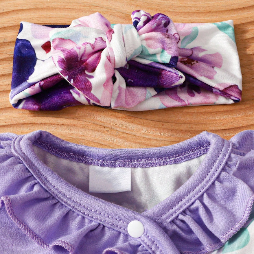 3PCS Daddy's Cute Princess Letter Floral Print Baby Jumpsuit