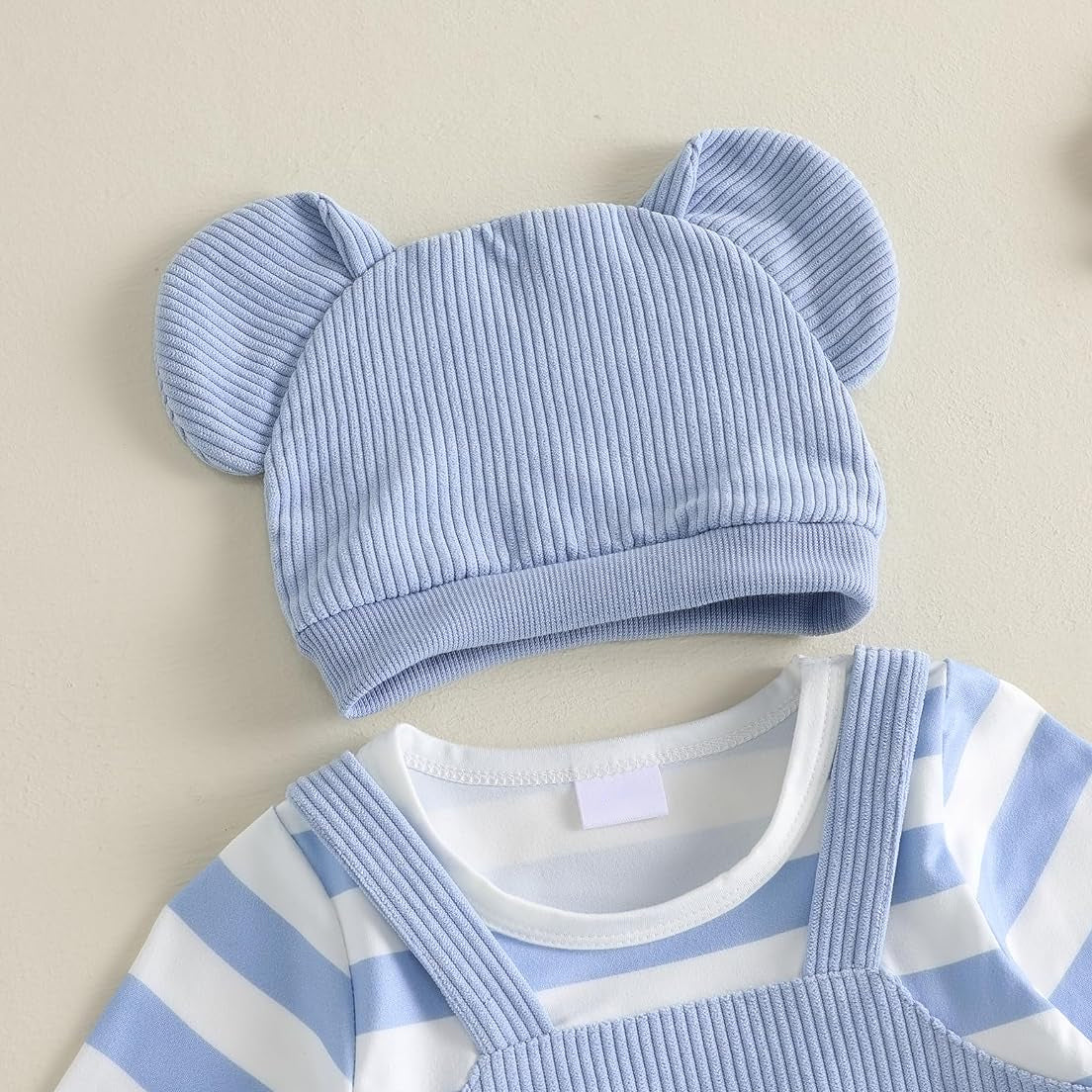 2PCS Cute Elephant Print Striped Long Sleeve Baby Jumpsuit