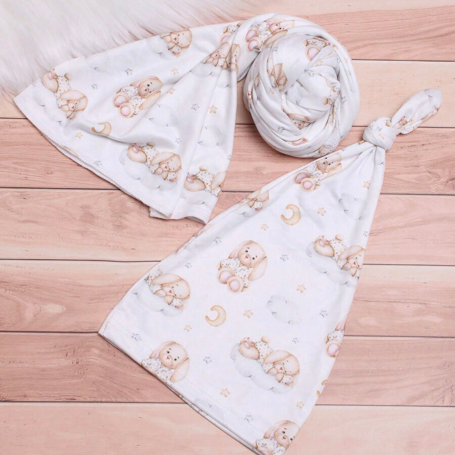 2PCS Cute Bear and Star Printed Newborn Baby Sleeping Bag Set