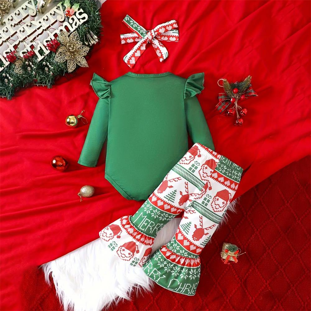 3PCS I'm Dreaming of A Wine Christmas Letter Print Baby Set
