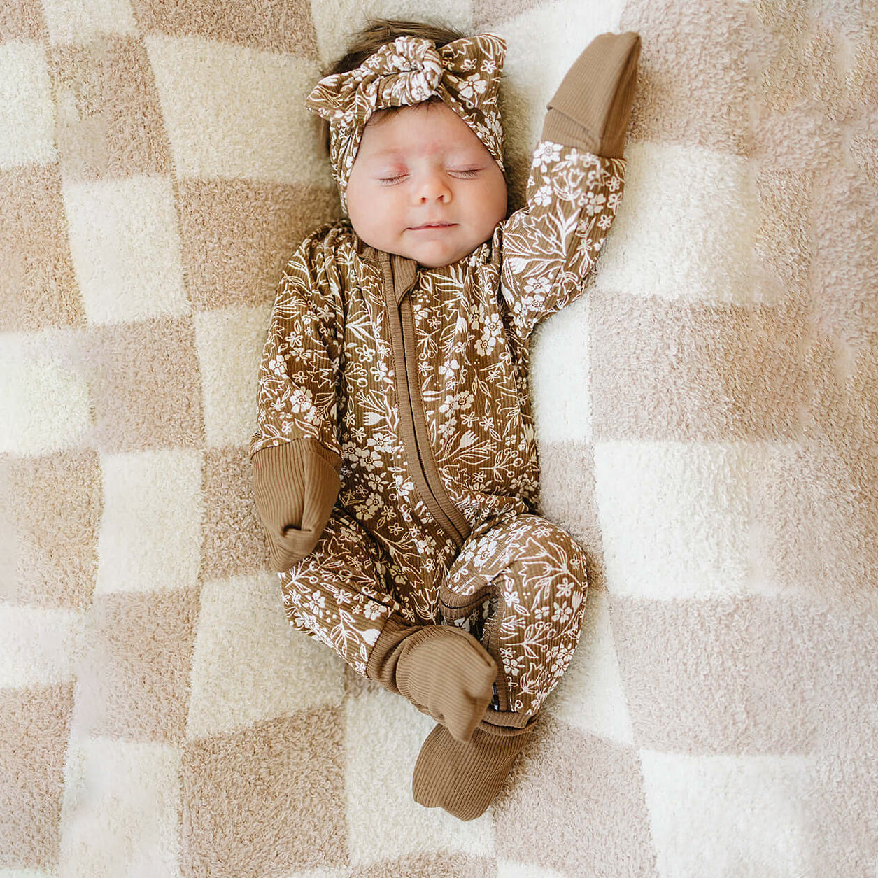 2PCS Exquisite Floral Printed Zipper Baby Jumpsuit