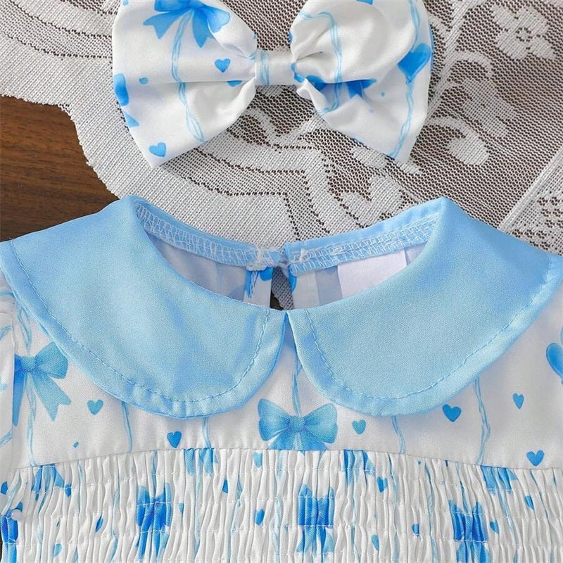 2PCS Cute Bow Printed Polo Collar Short Sleeve Baby Romper
