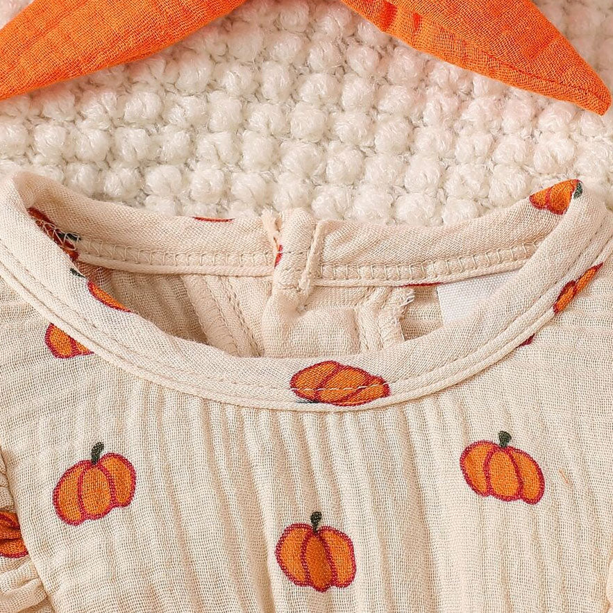 2PCS Sweet All-Over Pumpkin Print Long Sleeve Baby Jumpsuit