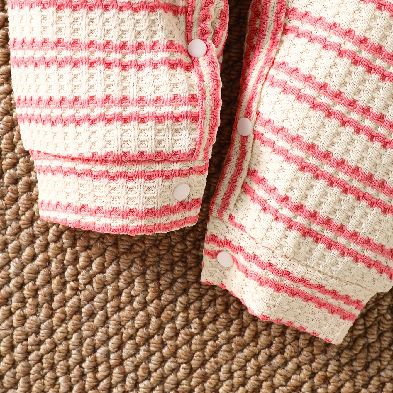 2PCS Stripe Print Waffle Weave Long Sleeve Baby Jumpsuit