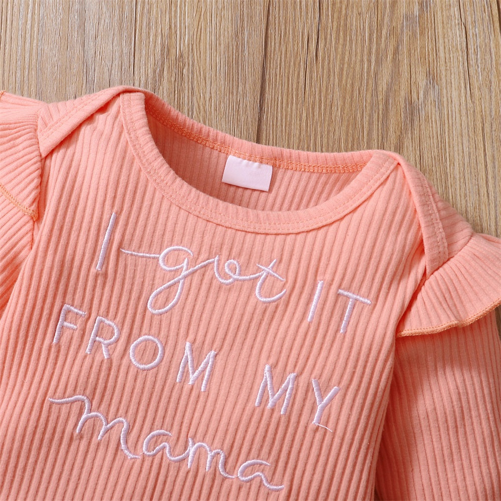 3PCS I Got It From My Mama Letter Floral Long Sleeve Baby Set