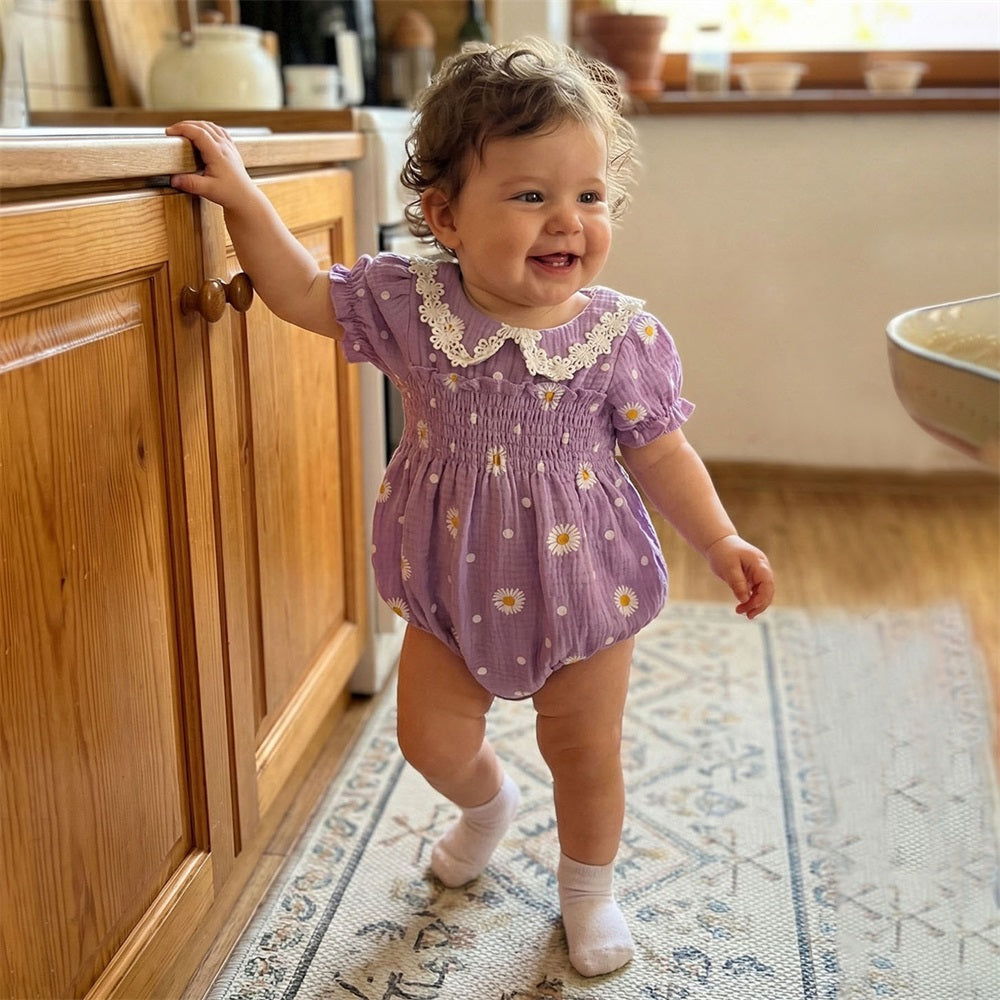 Comfy Daisy Printed Short Sleeve Baby Romper