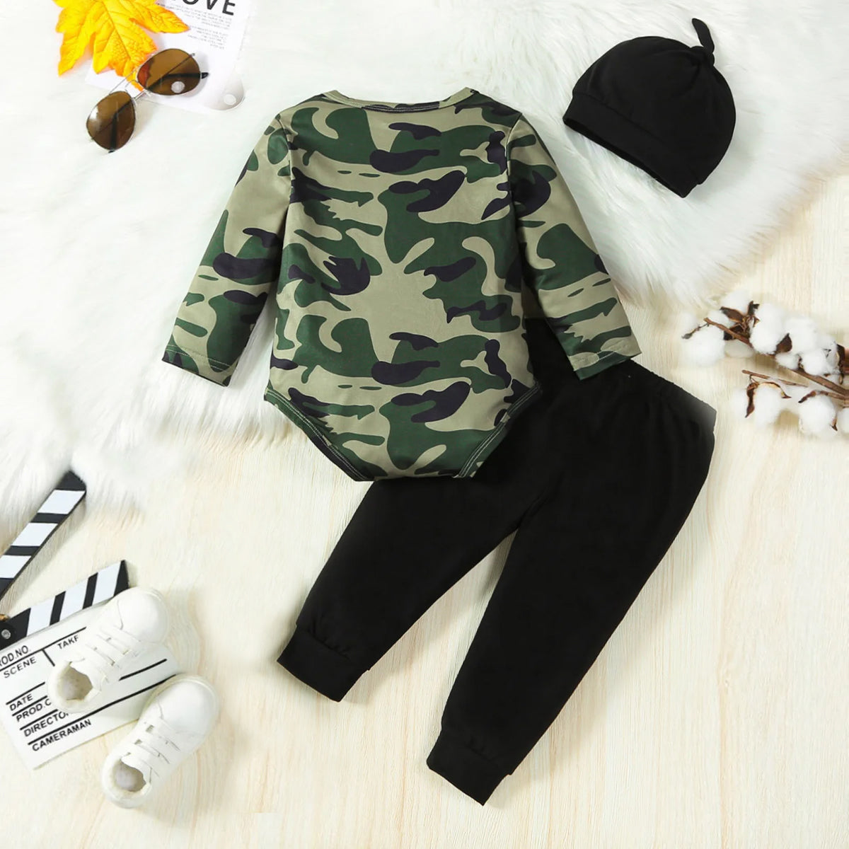 3PCS Cool Letter Camouflage Printed Long Sleeve Baby Set