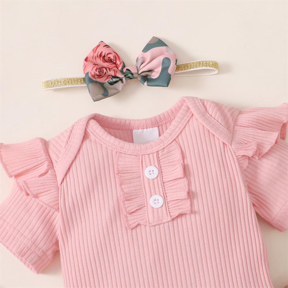3PCS Fashion Floral Print Short Sleeve Baby Set