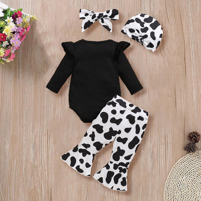 4PCS Holy Cow I AM Cute Cow Printed Long Sleeve Baby Set