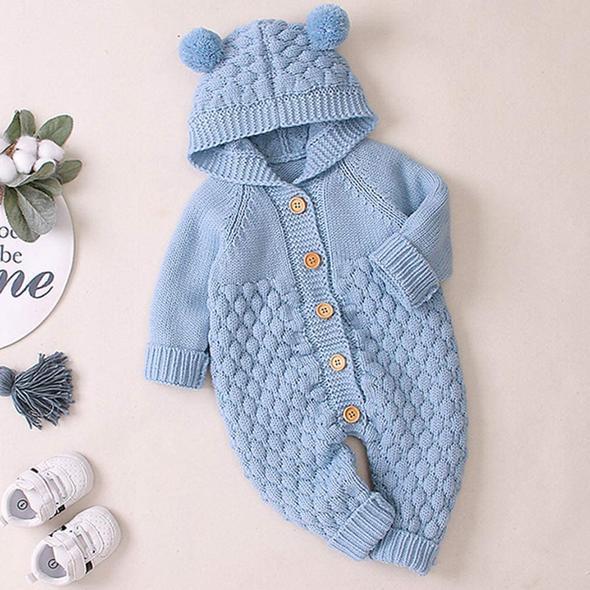 Bear Design Winter Hooded Knitting Jumpsuit