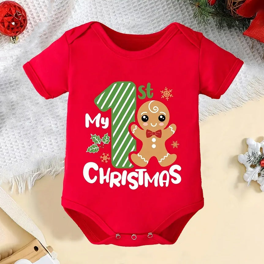 My 1st Christmas Letter Printed Short Sleeve Baby Romper