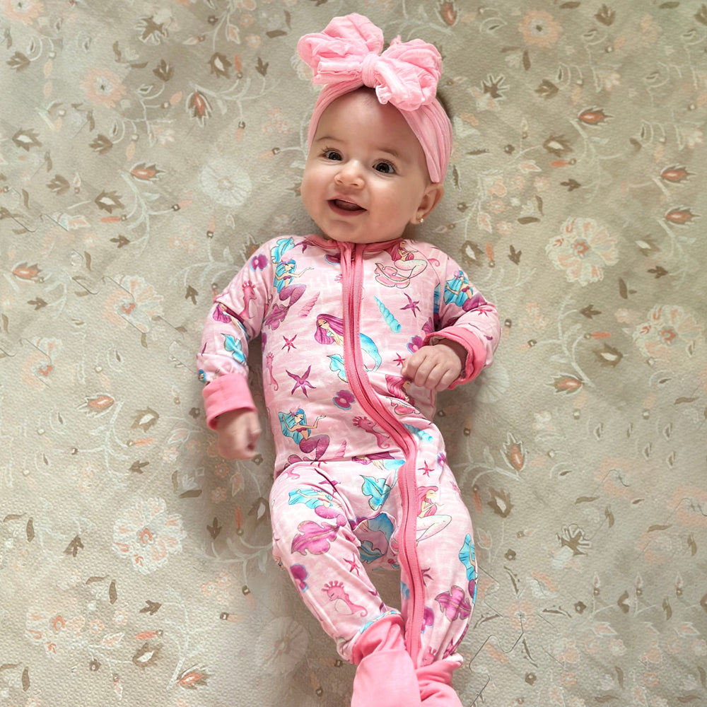 Mermaid Starfish Printed Zipper Baby Jumpsuit
