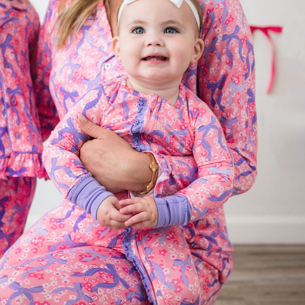 Cute Bow Floral Printed Zipper Baby Jumpsuit