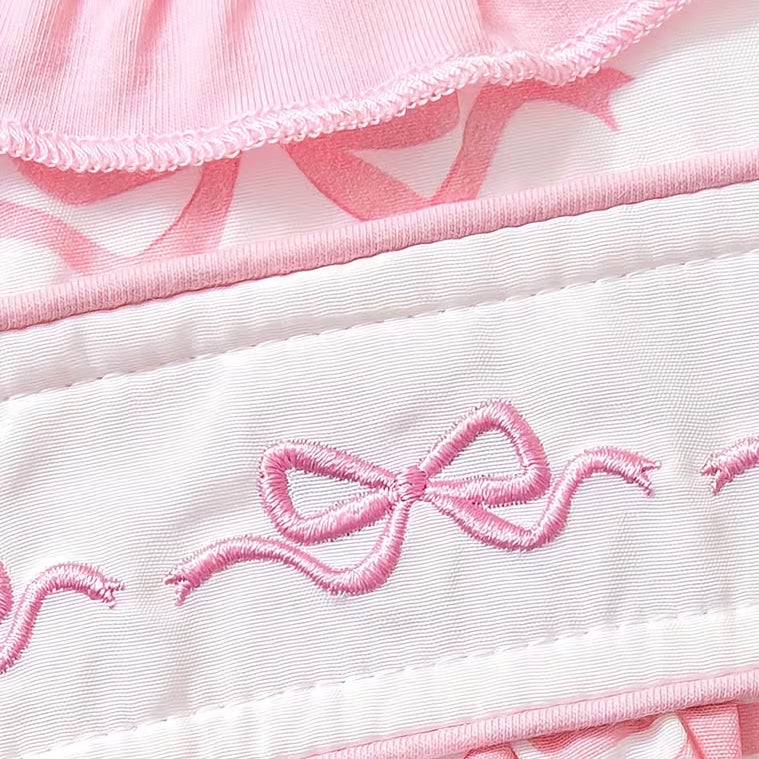 Pretty Bow Embroidery Short Sleeve Baby Girl Romper