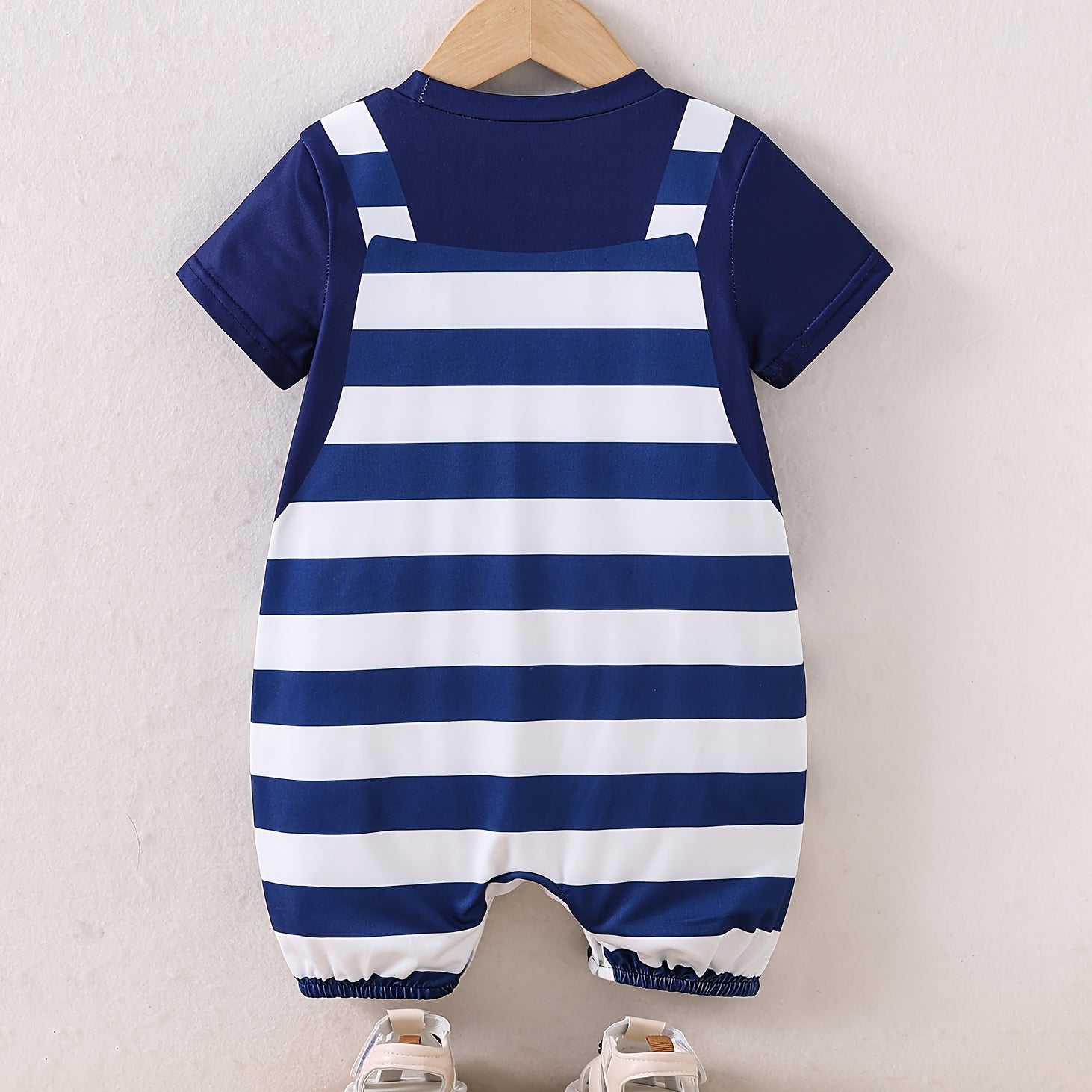 Lovely Bear Stripe Print Short Sleeve Baby Jumpsuit