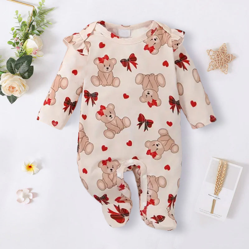 Lovely Christmas Bear Printed Baby Jumpsuit