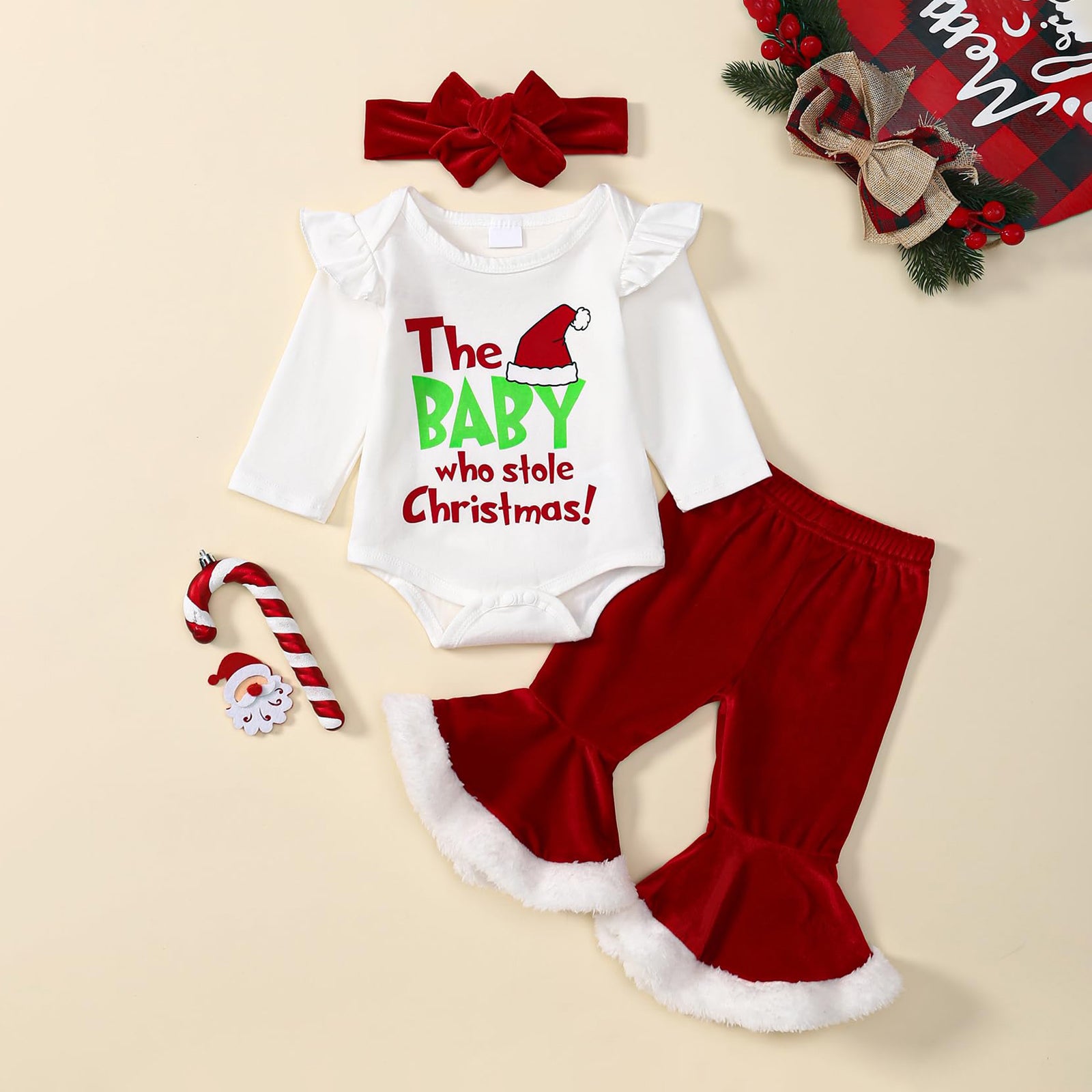 3PCS The Baby Who Stole Christmas Letter Printed Baby Set