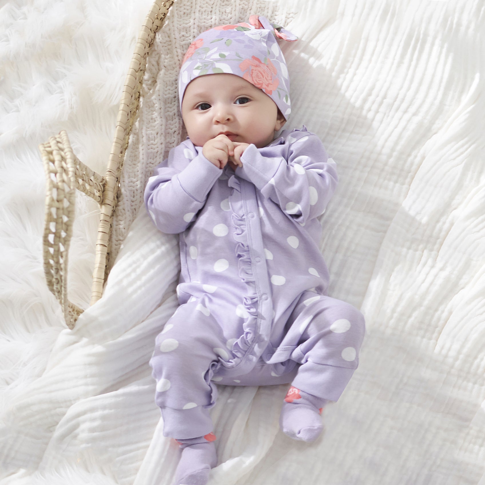2PCS Cute Floral Polka Dots Printed Baby Jumpsuit