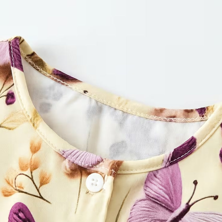 Sweet Butterfly Floral Print Long Sleeve Baby Girl Romper