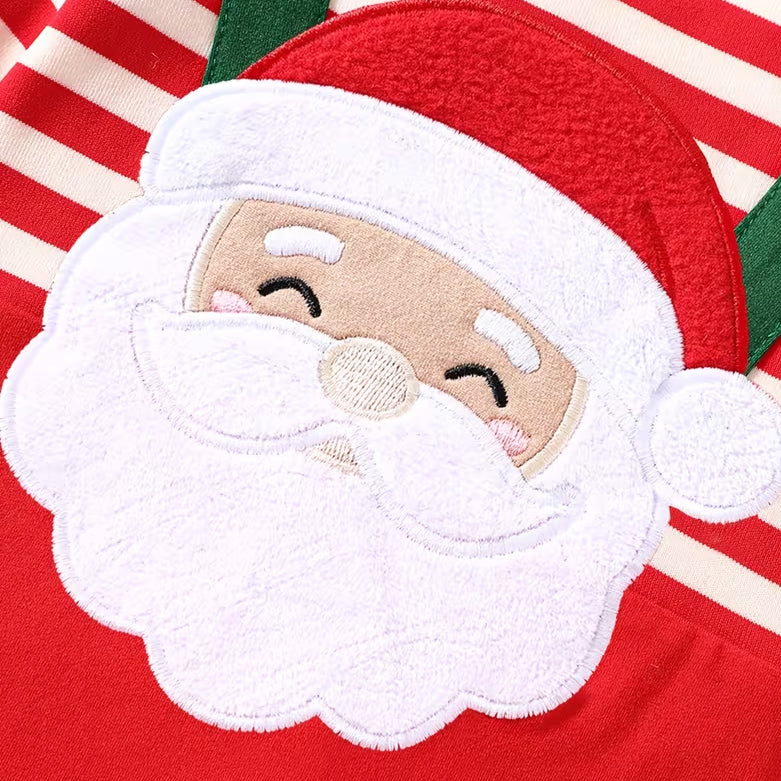 2PCS Cute Santa Applique Stripe Print Baby Christmas Jumpsuit