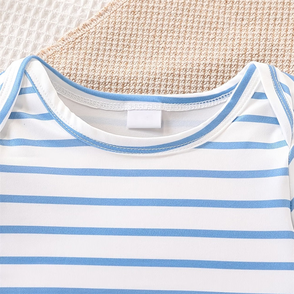 2PCS Summer Elephant Printed Striped Short Sleeve Baby Set