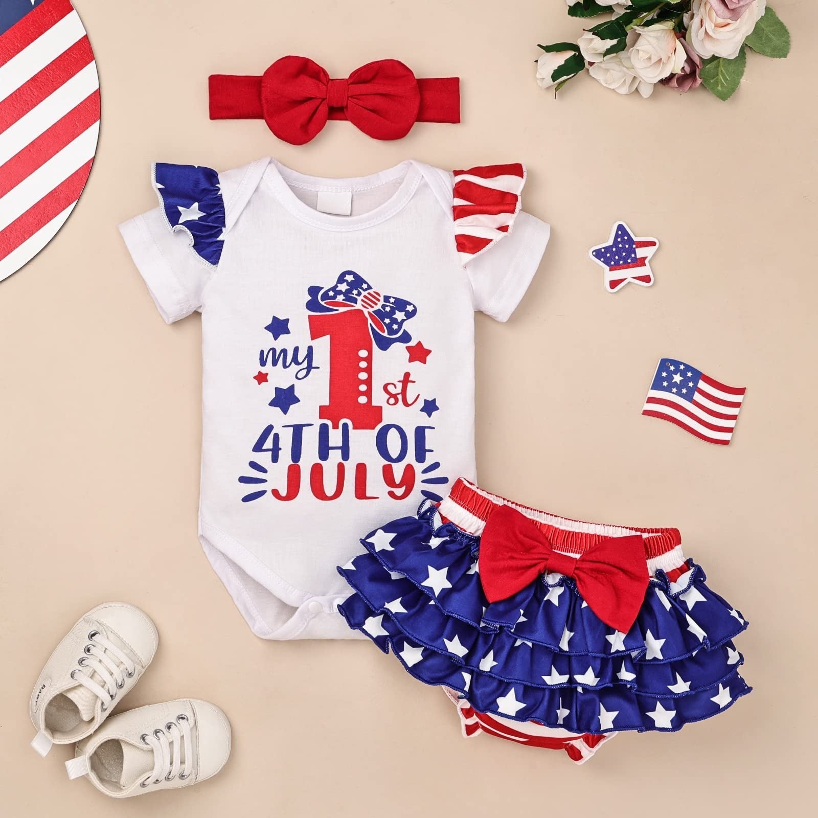 3PCS American Independence Day Short Sleeve Baby Set