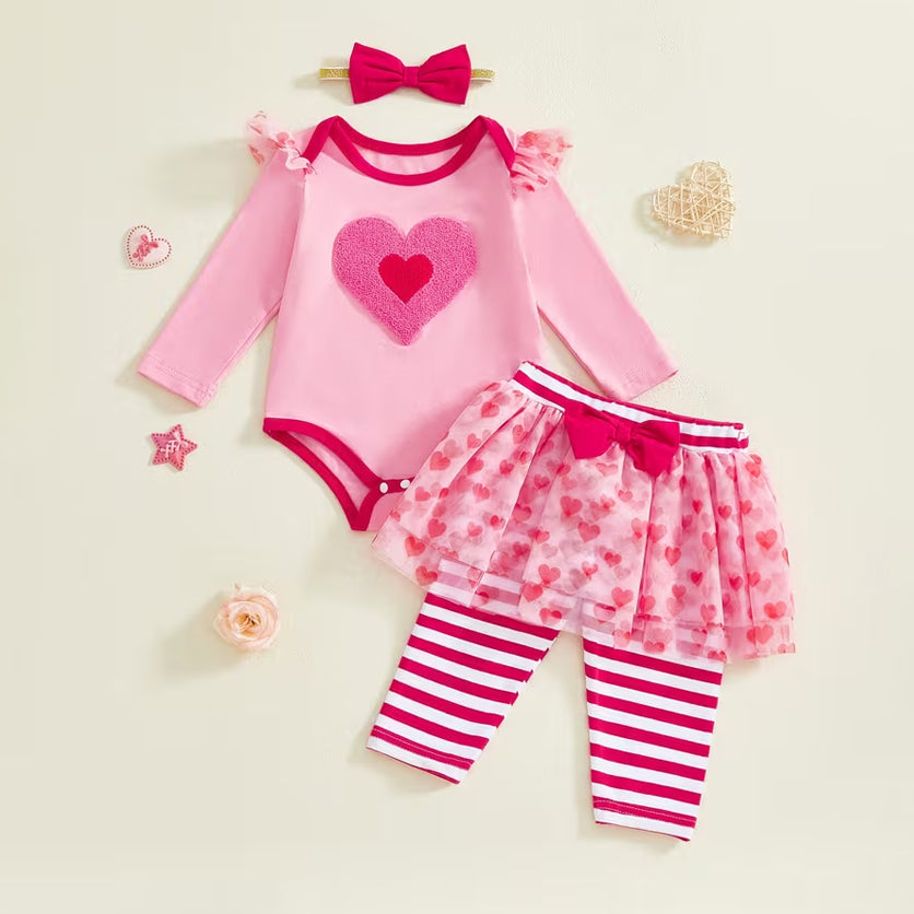 3PCS Timeless Heart Printed Mesh Baby Set