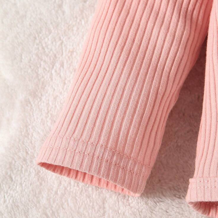 2PCS Sweet Solid Color Bow Long Sleeve Baby Girl Set