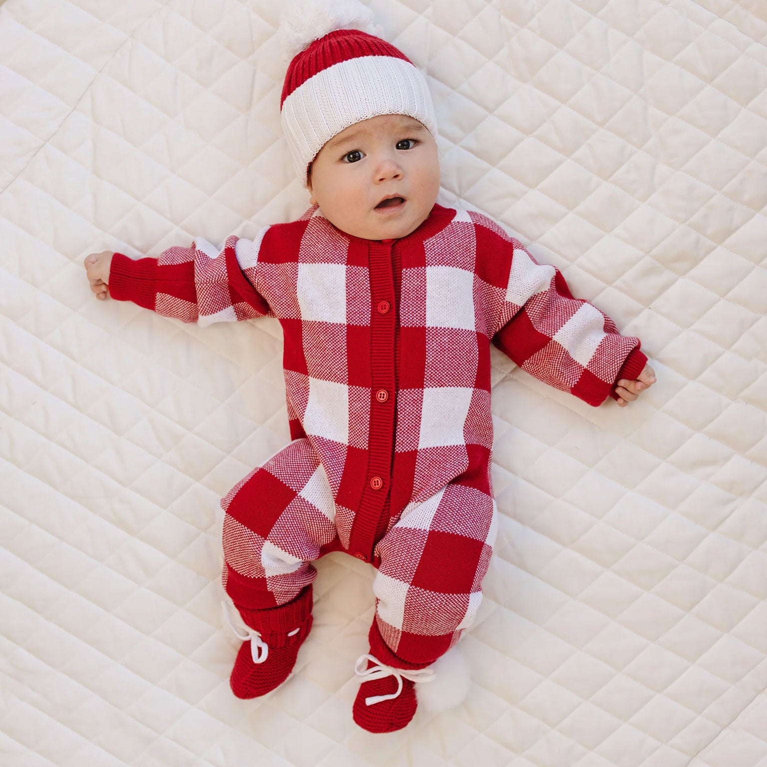 Lovely Plaid Printed Knit Long Sleeve Baby Jumpsuit