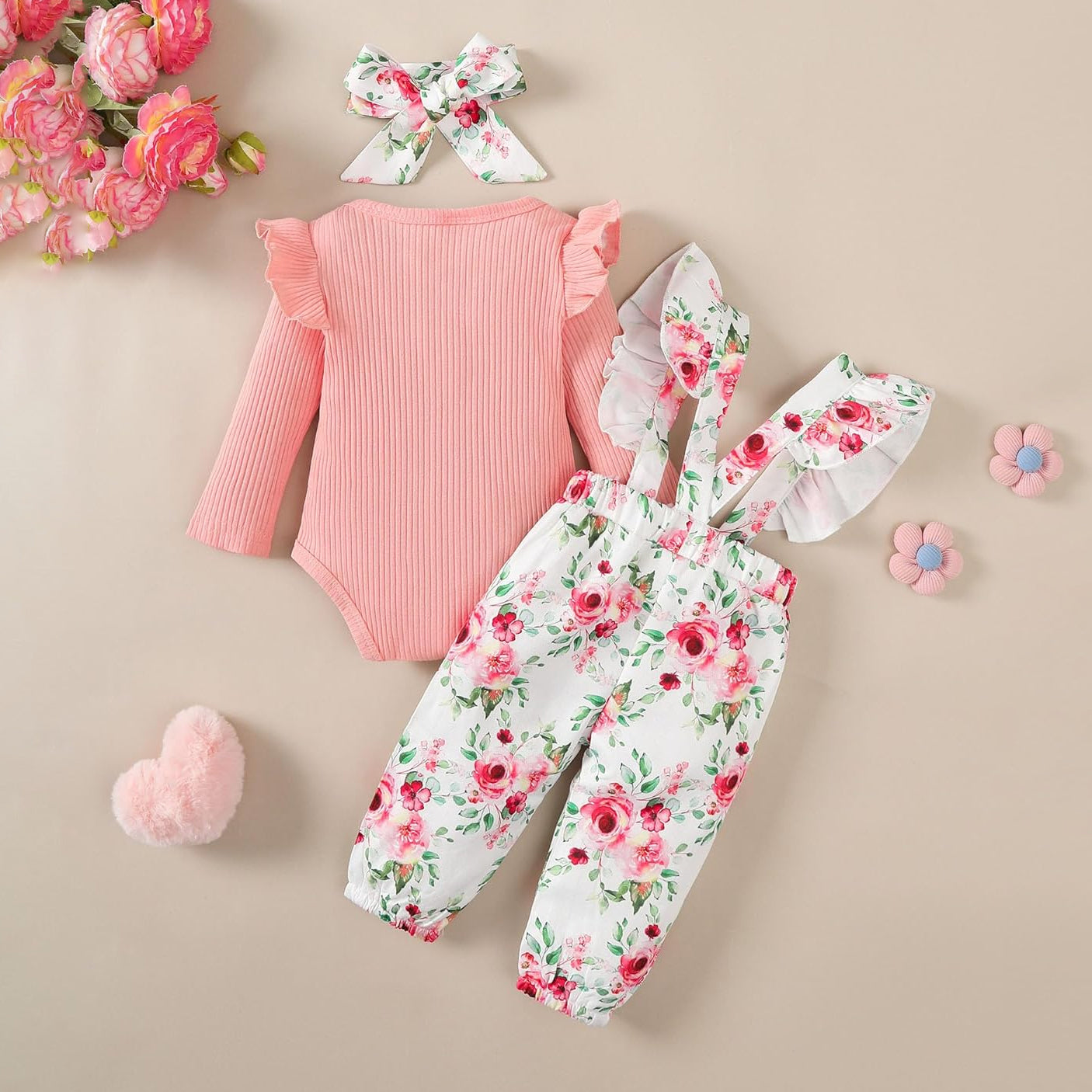 3PCS Grace Floral Printed Suspender Baby Set