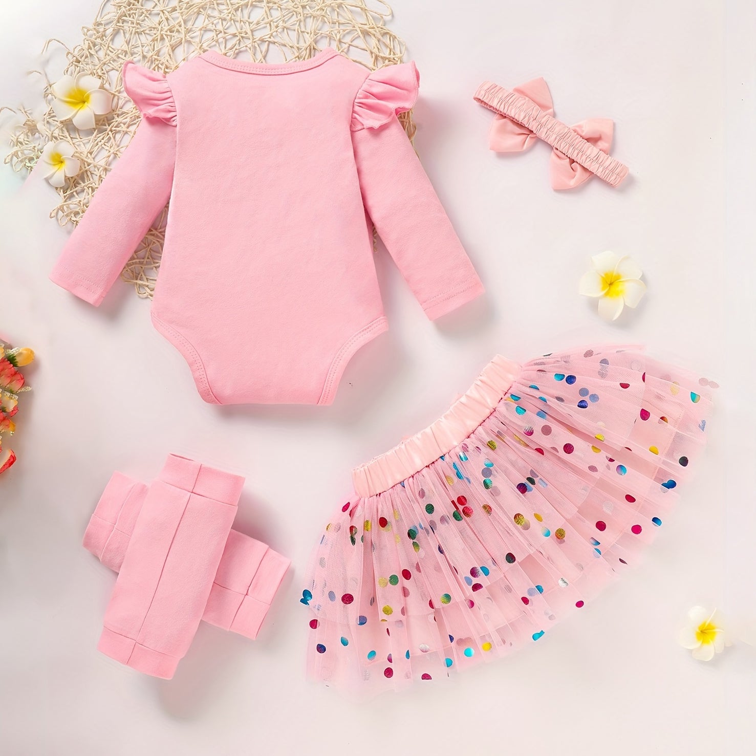 4PCS The Princess Has Arrived Letter Polka Dots Print Baby Set