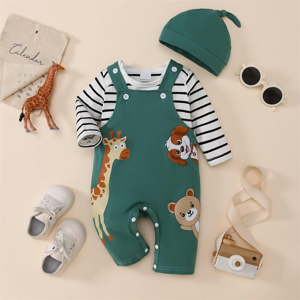 3PCS Trendy Animal Print Striped Long Sleeve Baby Set