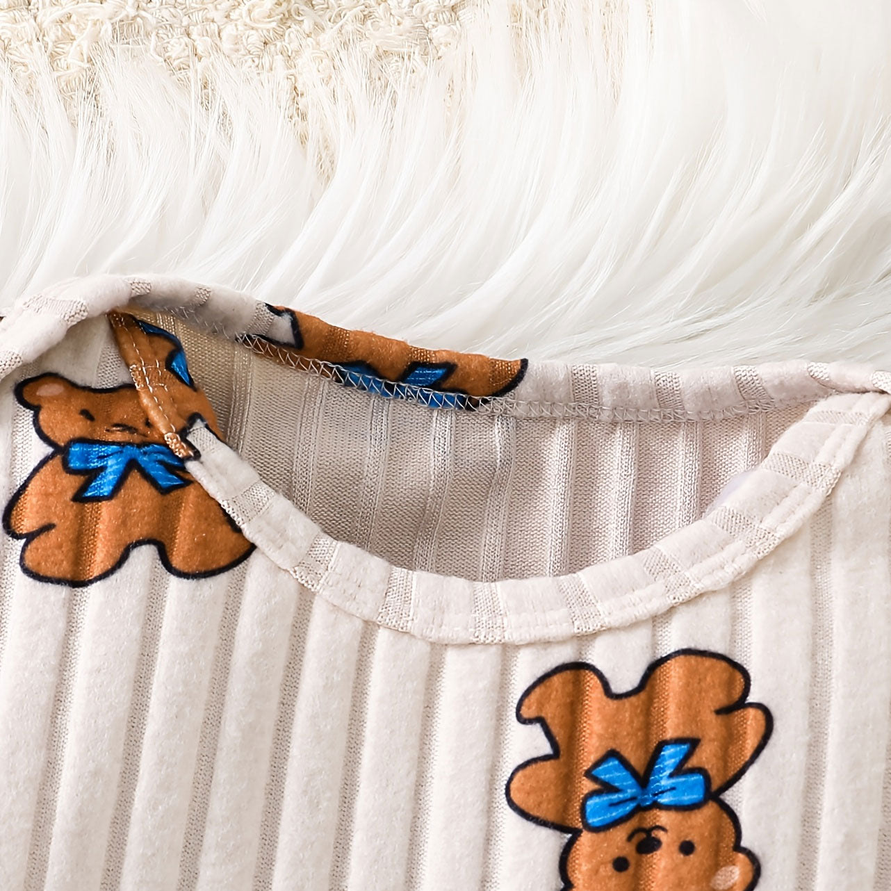 2PCS Bubbly Teddy Bear Print Long Sleeve Baby Jumpsuit