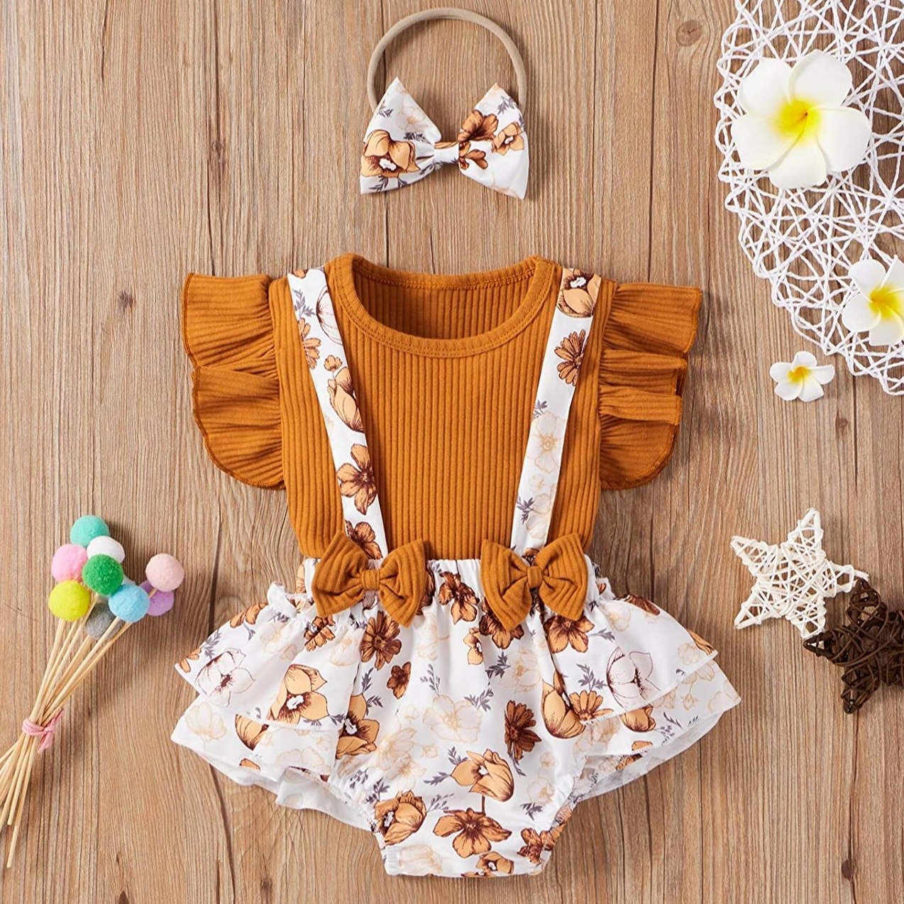 Conjunto de bebé con estampado floral sólido encantador de 3 piezas