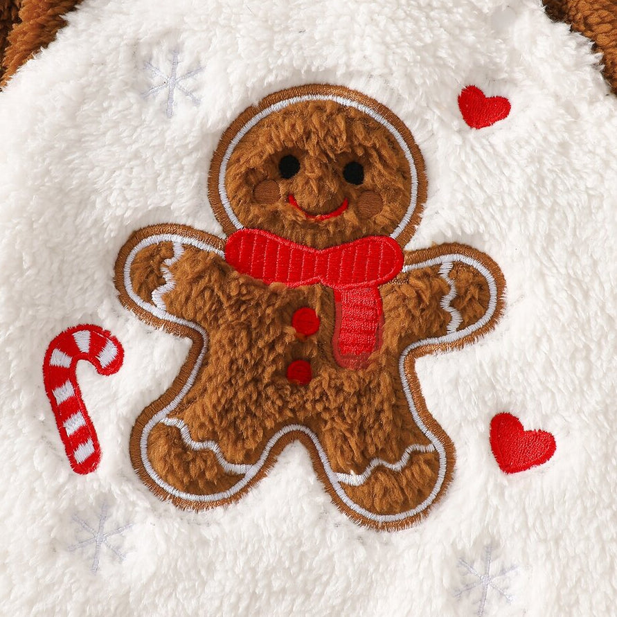 2PCS Lovely Gingerbread Cane Candy Embroidered Fleece Baby Jumpsuit