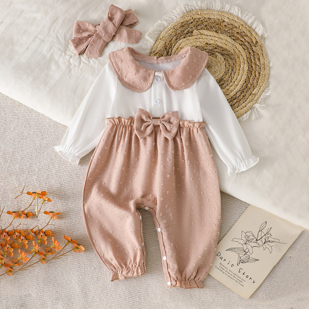 2PCS Pretty Color Blocking Long Sleeve Baby Jumpsuit
