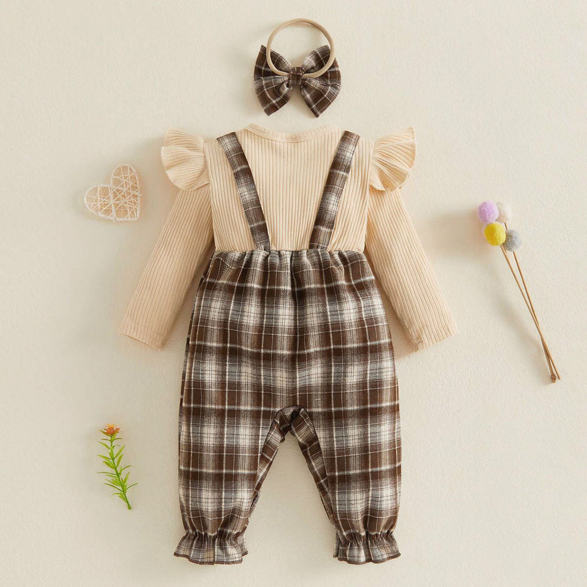 2PCS Nostalgic Plaid Print Faux-Layer Long Sleeve Baby Jumpsuit