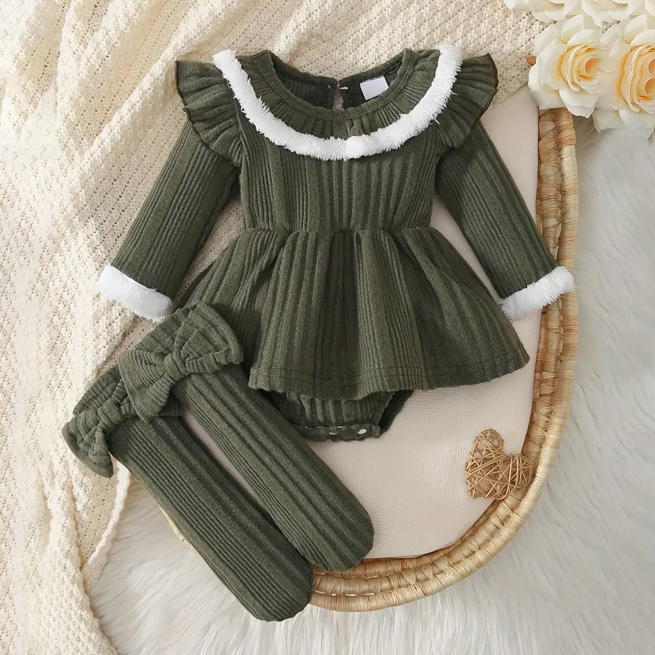 2PCS Solid Color Long Sleeve Baby Romper with Butterfly Socks