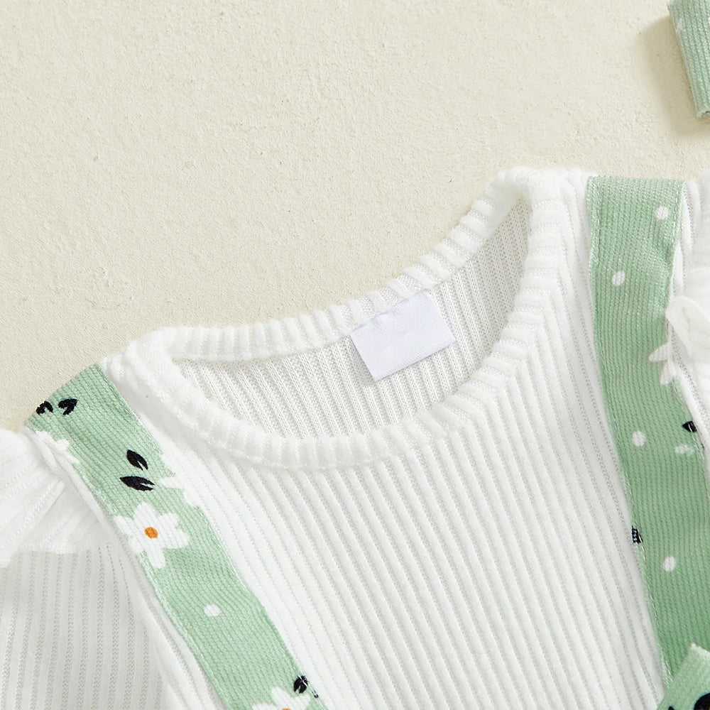 2PCS Fresh Daisy Printed Long Sleeve Baby Girl Jumpsuit