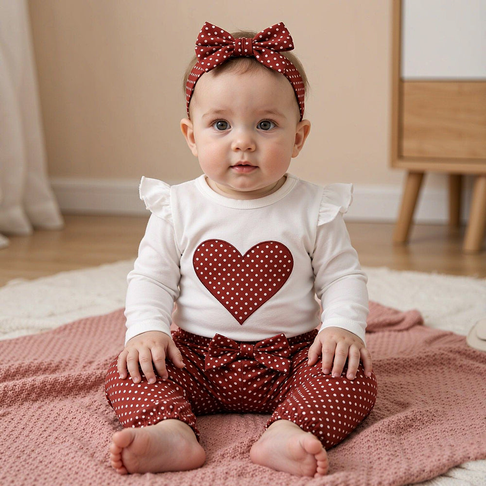 3PCS Polka Dots Printed Long Sleeve Baby Set