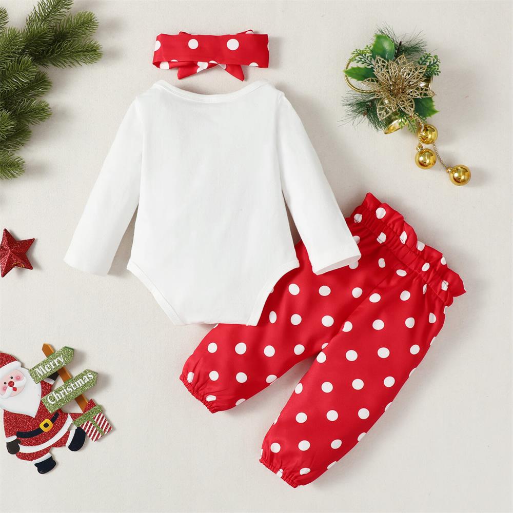 3PCS My 1st Christmas Letter Polka Dot Printed Baby Set