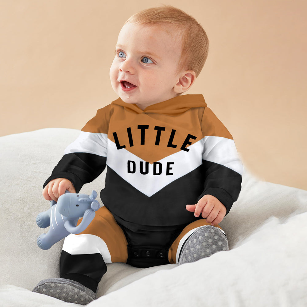 2PCS Little Dude Letter Printed Long Sleeve Hoodie Baby Set