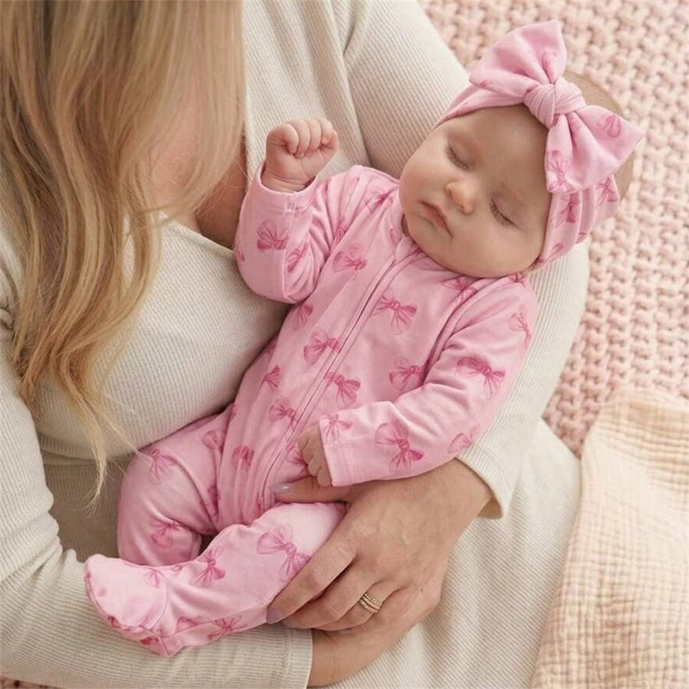 2PCS Quirky Bow Print Long Sleeve Zipper Baby Girl Jumpsuit