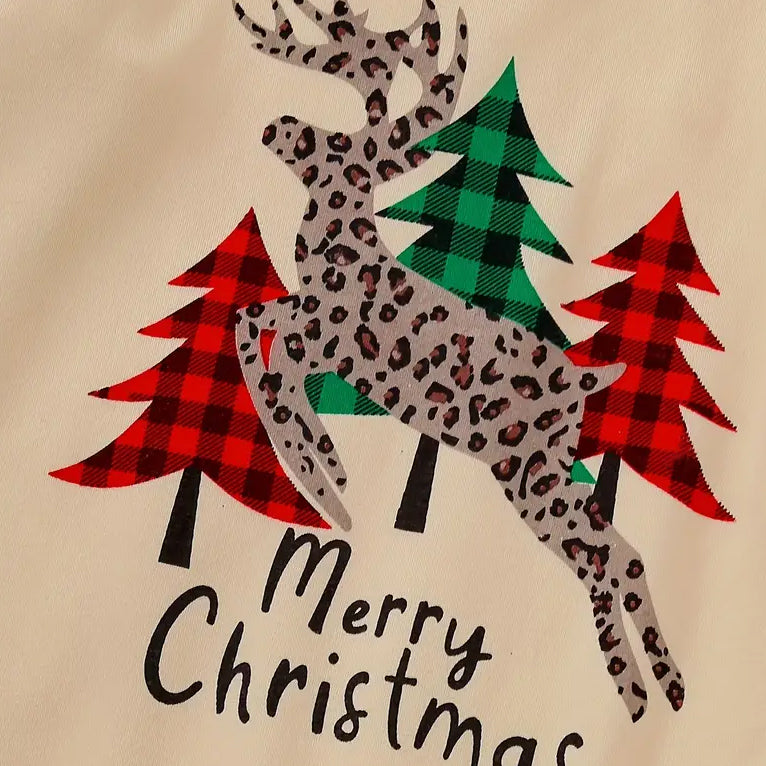 2PCS Merry Christmas Letter Leopard Printed Baby Jumpsuit